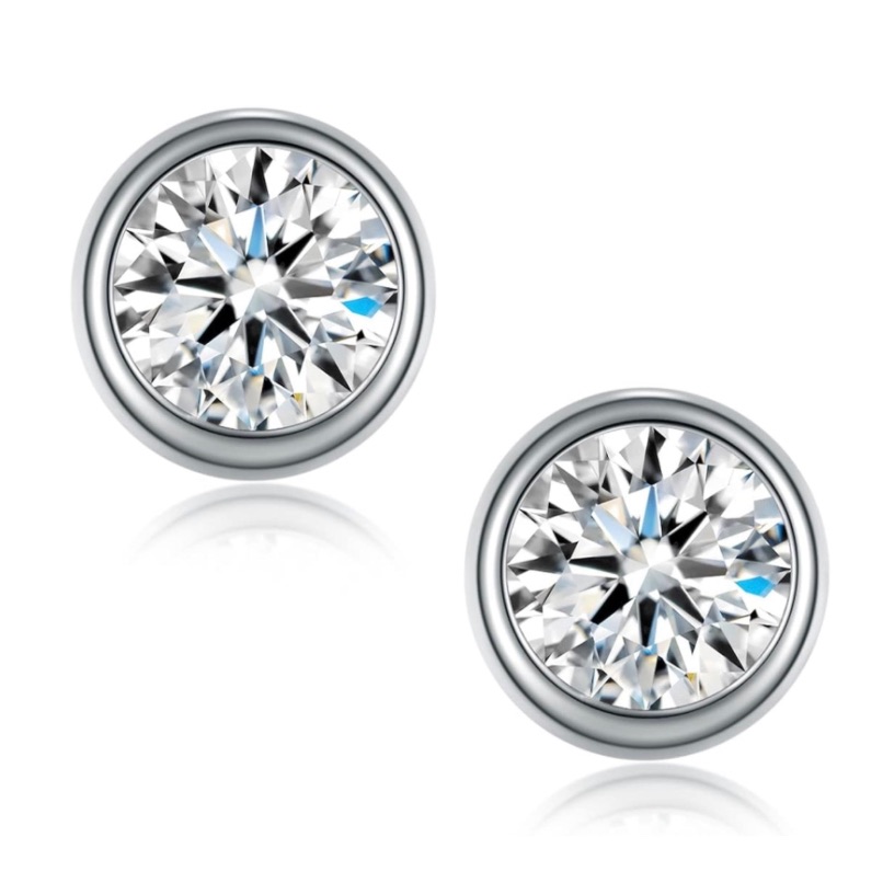 Genuine Certified 1 Carat Bezel Set Diamond 18k White Gold Stud Earrings Unisex
